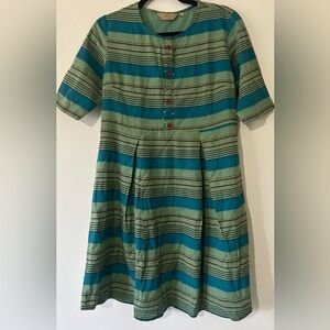 Matta Green and Blue Striped Midi Dress